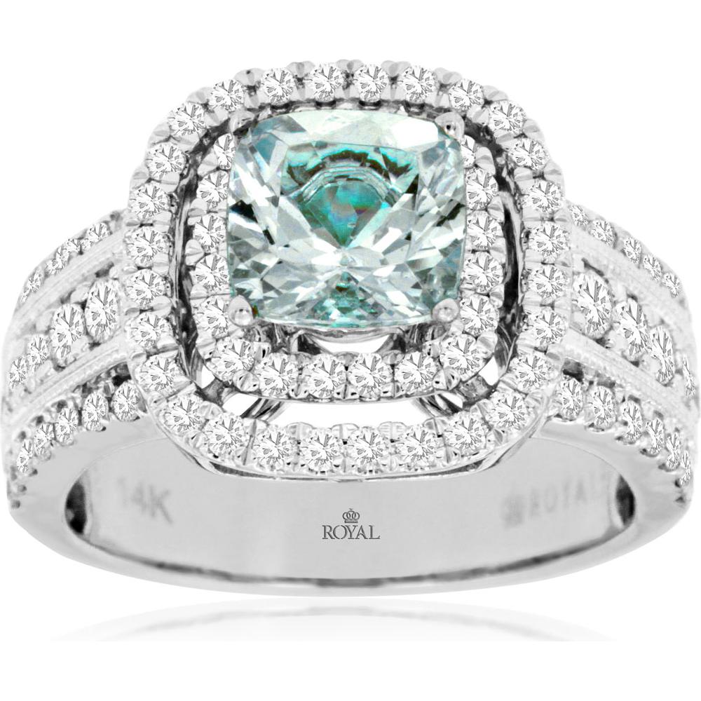 Royal 14K White Gold Aquamarine & Diamond Ring - 1.35 Carat Aquamarine, 1.05 Carat Total Diamond Weight