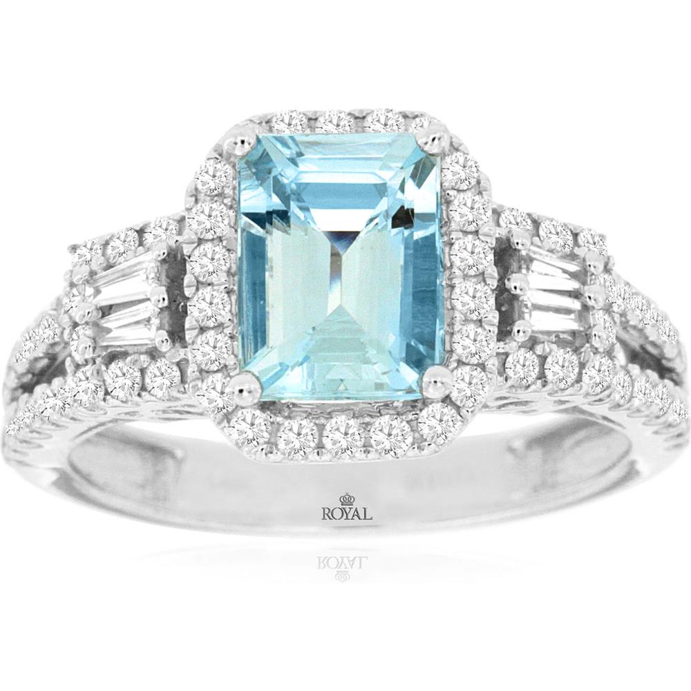 Royal 14K White Gold Aquamarine & Diamond Ring - 1.40 Carat Aquamarine & 0.58 Carat Diamonds