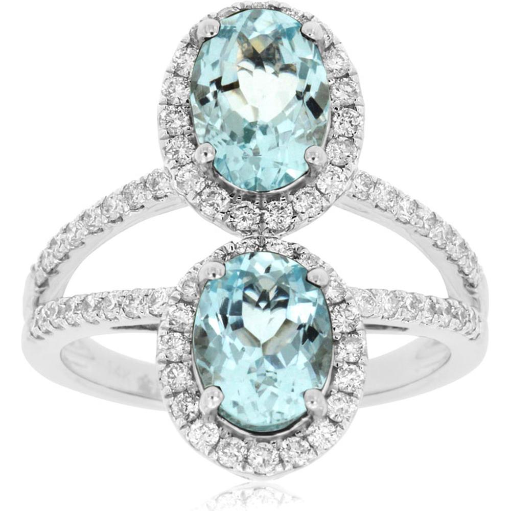 Royal 14K White Gold Aquamarine & Diamond Ring - Serene Beauty in Every Sparkle