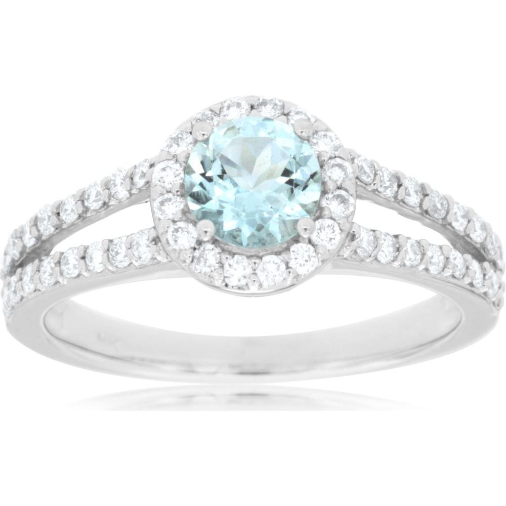 Royal 14K White Gold Aquamarine & Diamond Ring - Timeless Elegance in Blue