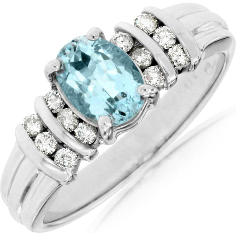 Royal 14K White Gold Aquamarine & Diamond Ring - Timeless Elegance