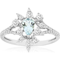 Royal 14K White Gold Aquamarine & Diamond Ring with Pear-Shaped Aquamarine - 0.32 Carats Aquamarine, 0.45 Carats Total Diamond Weight