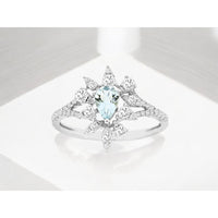 Royal 14K White Gold Aquamarine & Diamond Ring with Pear-Shaped Aquamarine - 0.32 Carats Aquamarine, 0.45 Carats Total Diamond Weight