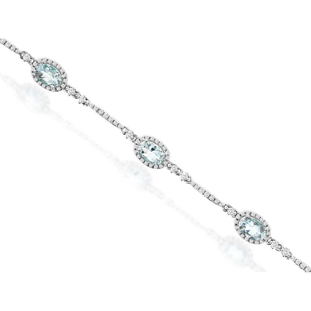 Royal 14K White Gold Aquamarine & Diamond Tennis Bracelet - 3.90 Carats Total Aquamarine & Diamond Weight