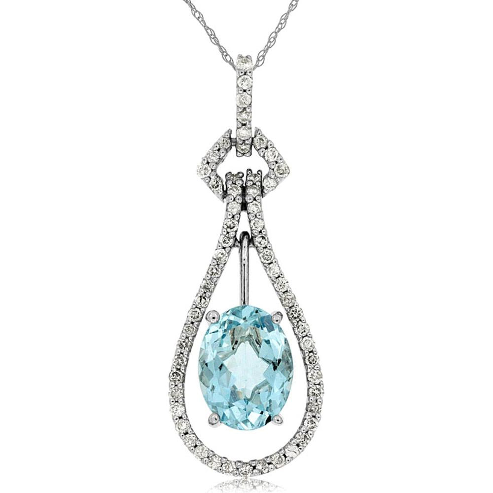 Royal 14K White Gold Aquamarine Pendant - 1.10 Carat Aquamarine & 0.22 Carat Diamond Accent