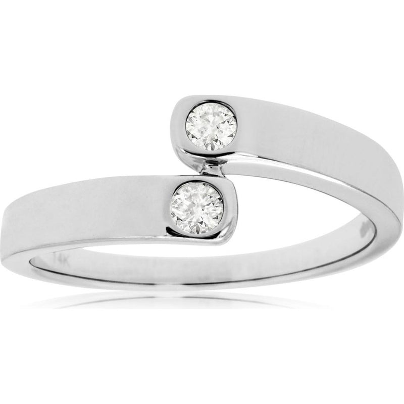 Royal 14K White Gold Asymmetrical Diamond Band with Bezel-Set Round Diamonds - 0.14 Carat Total Diamond Weight