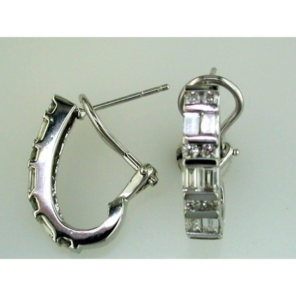 Royal 14K White Gold Baguette and Round Diamond Earrings - 1.22 Carat Total Diamond Weight