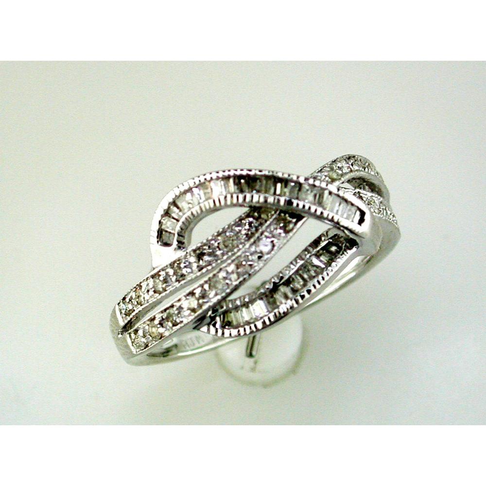 Royal 14K White Gold Baguette and Round Diamond Halo Ring - 0.50 Carat Total Diamond Weight