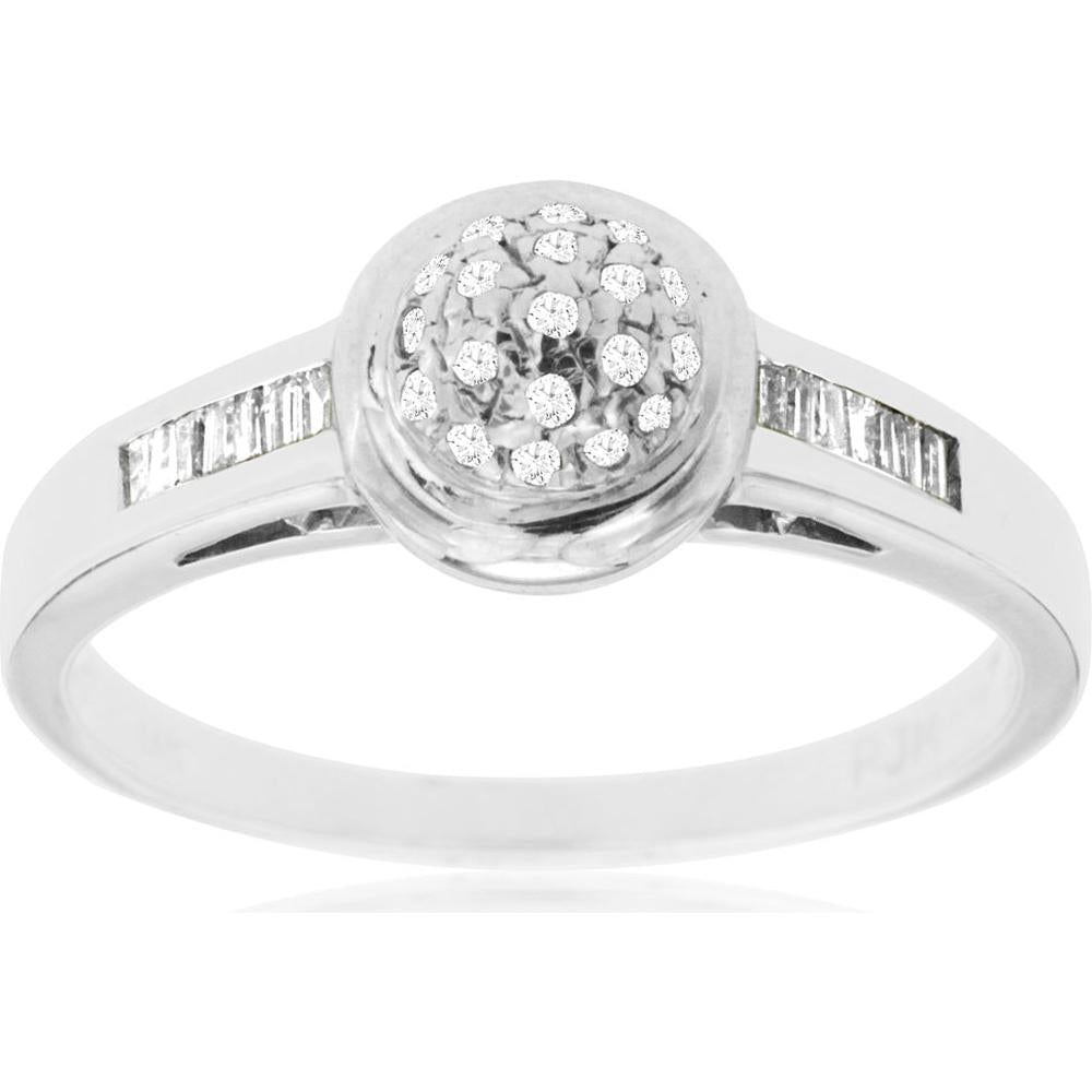 Royal 14K White Gold Baguette and Round Diamond Ring - 0.18 Carat Total Weight