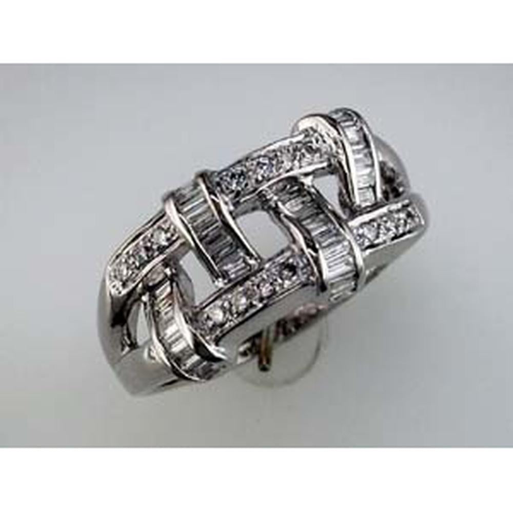 Royal 14K White Gold Baguette and Round Diamond Ring - 0.59 Carat Total Diamond Weight