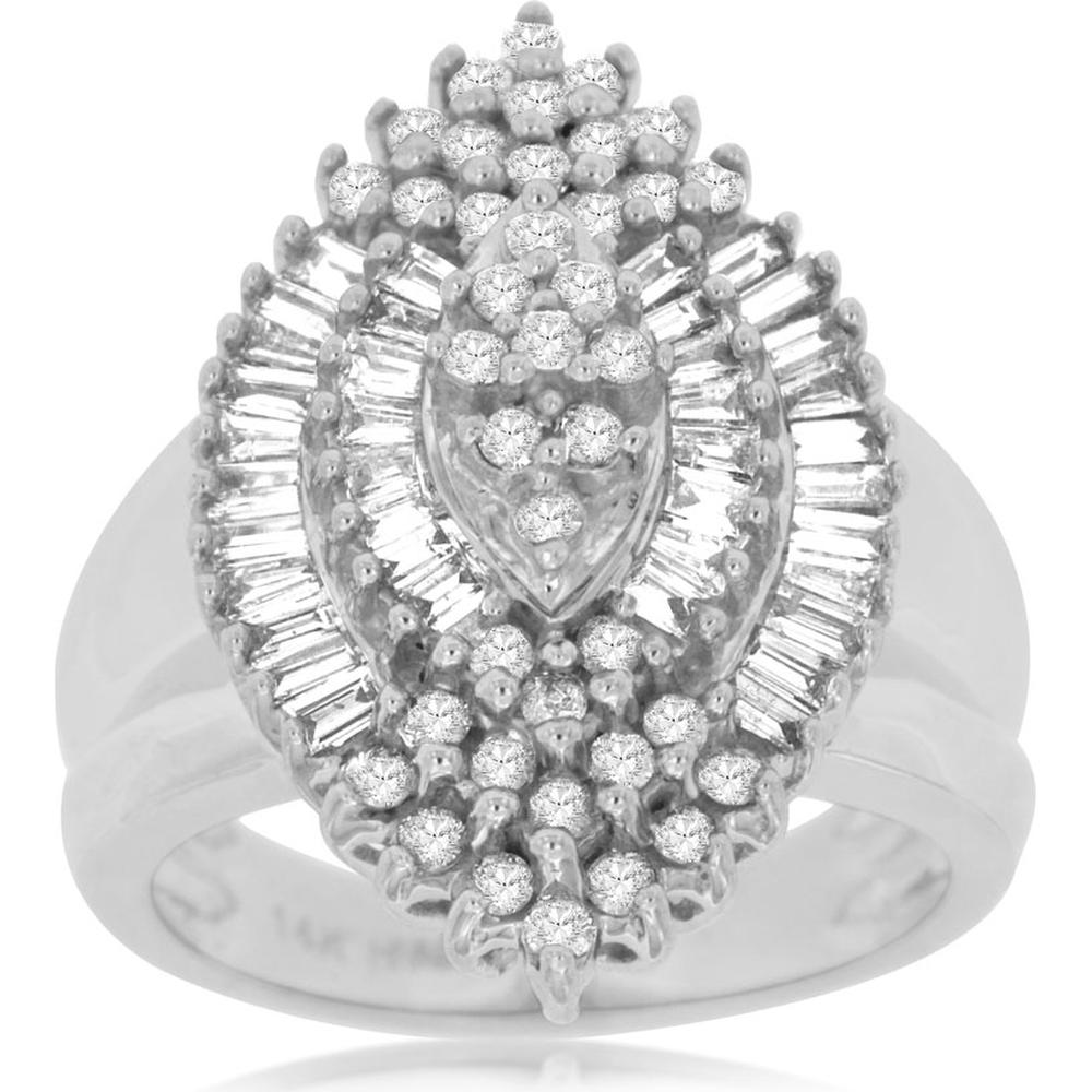 Royal 14K White Gold Baguette and Round Diamond Ring - 1.00 Carat Total Weight