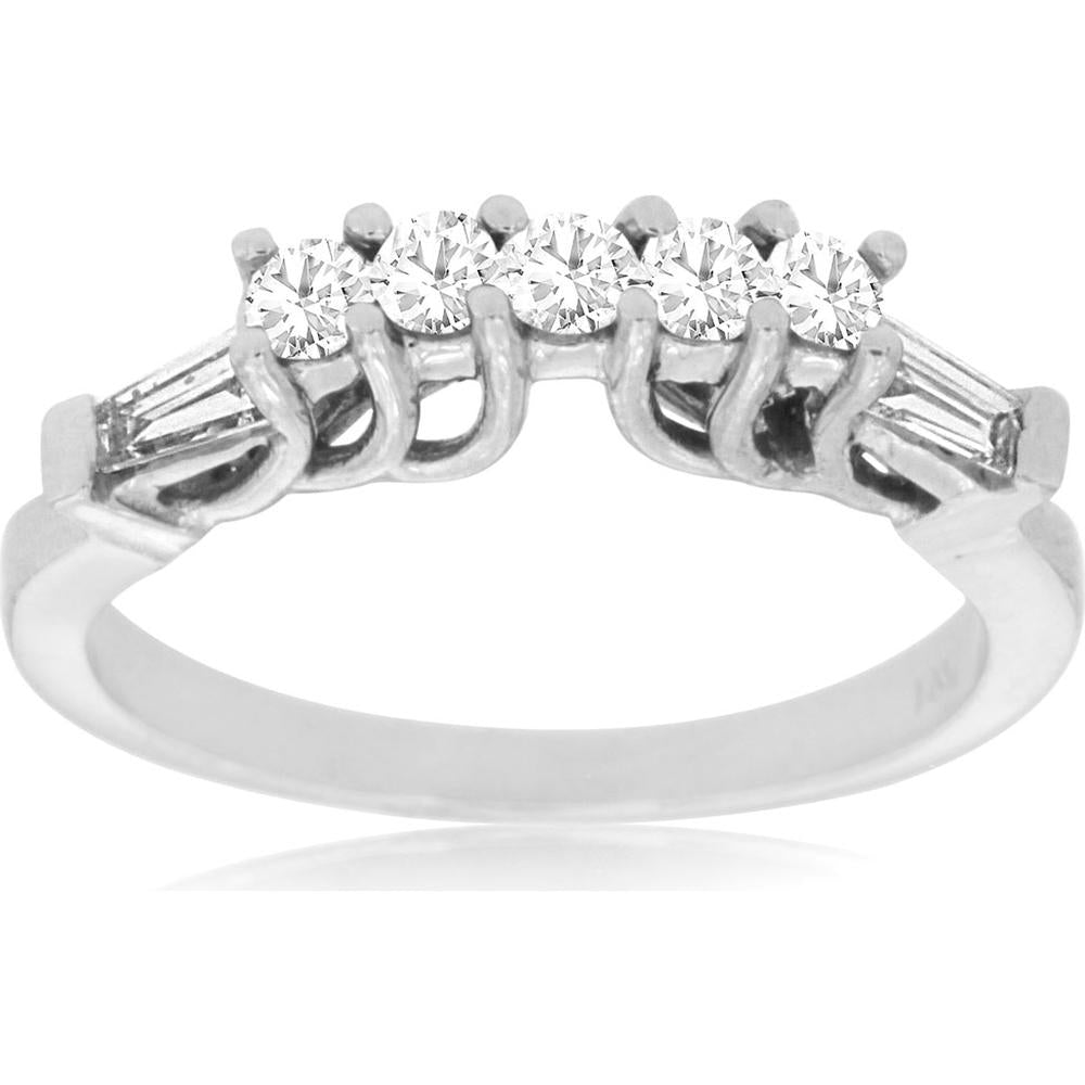 Royal 14K White Gold Baguette and Round Diamond Wedding Ring - 0.46 Carat Total Diamond Weight