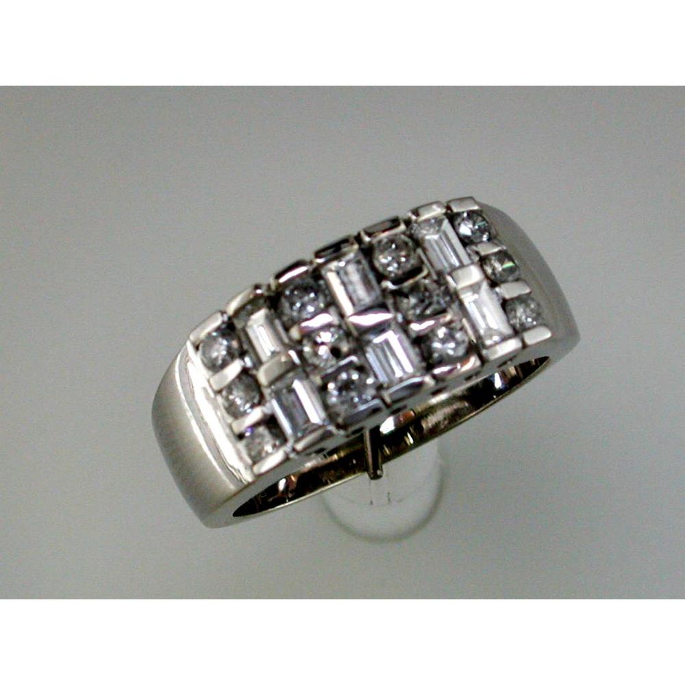 Royal 14K White Gold Baguette and Round Diamond Wedding Ring - 0.97 Carat Total Diamond Weight