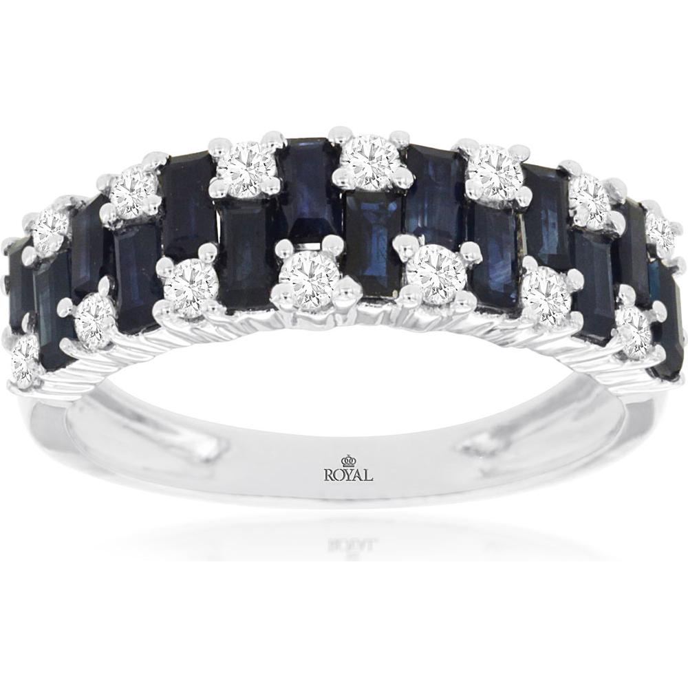 Royal 14K White Gold Baguette Sapphire & Diamond Ring - 2.10 Carat Sapphire, 0.35 Carat Diamonds