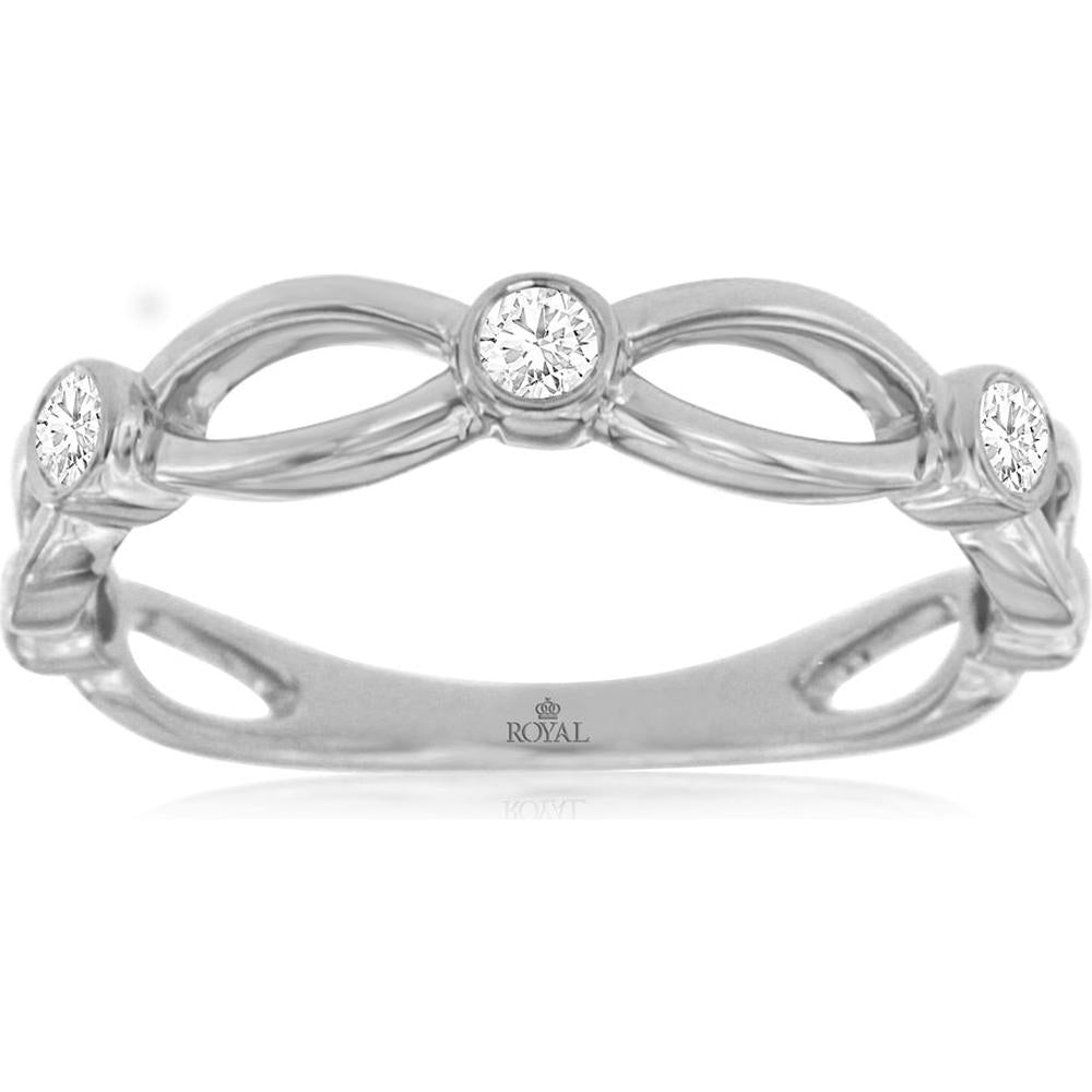 Royal 14K White Gold Band Ring with Intertwined Round Diamonds - 0.12 Carat Total Diamond Weight