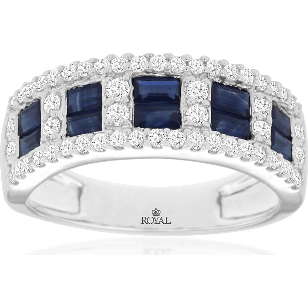 Royal 14K White Gold Band with Baguette Sapphires and Round Diamonds - 1.98 Carat Total Gem Weight
