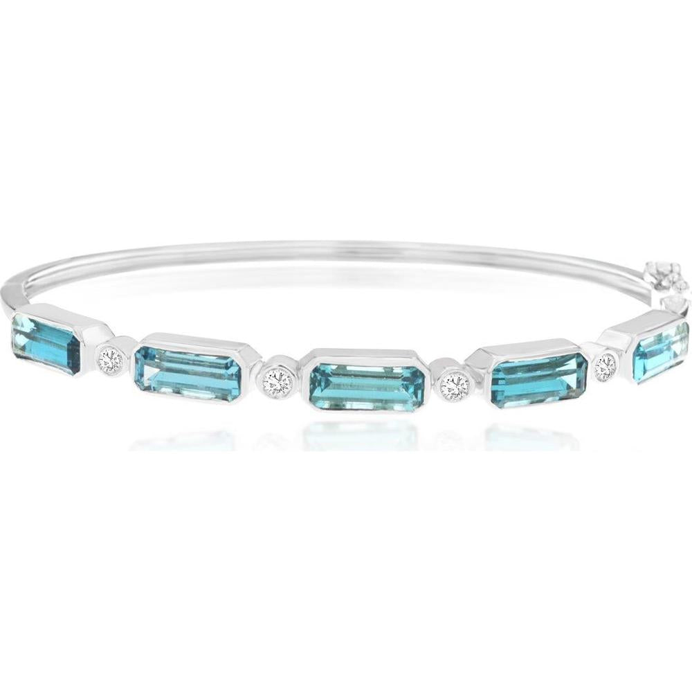 Royal 14K White Gold Bangle with 8 Carat Blue Topaz and 0.16 Carat Diamonds