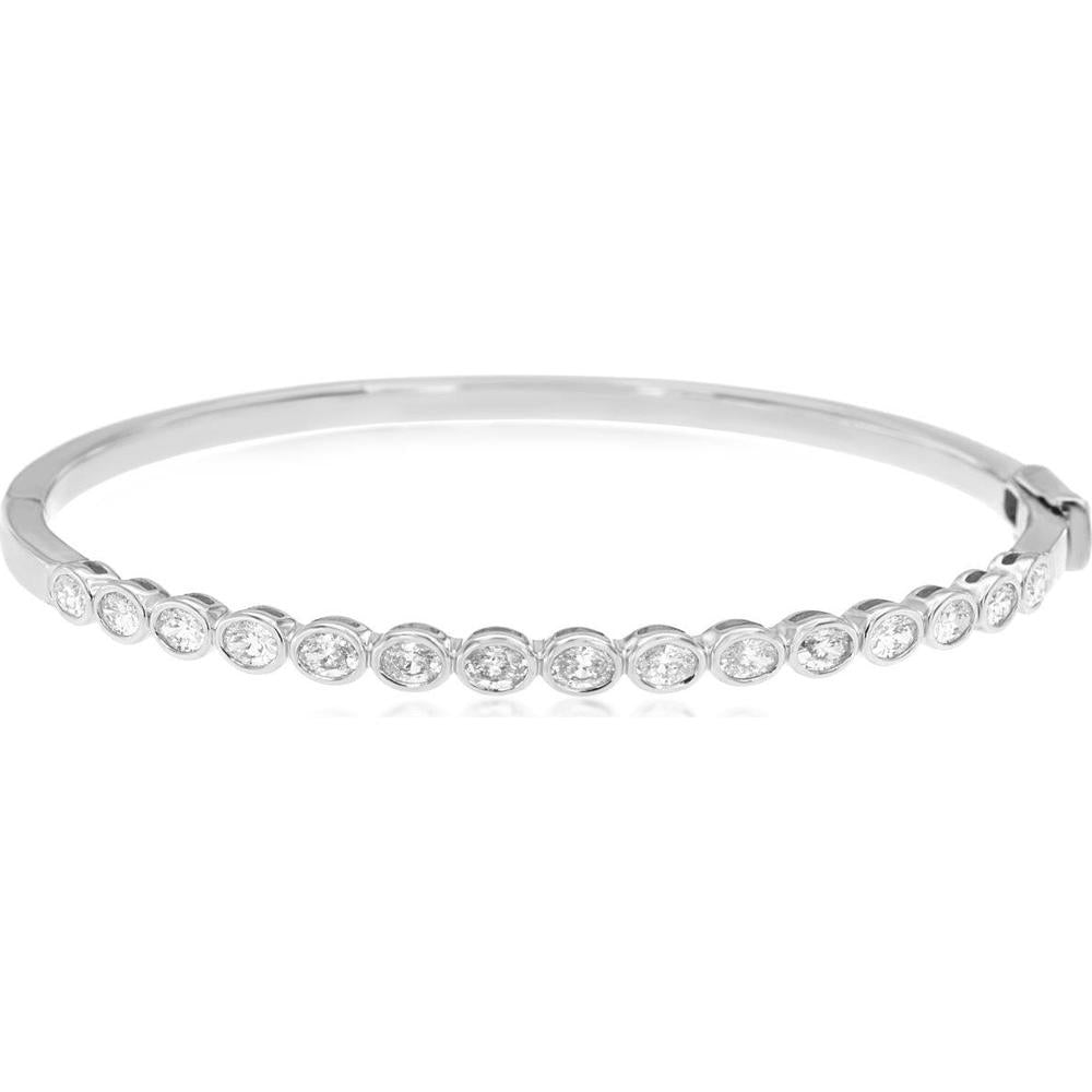 Royal 14K White Gold Bangle with Bezel Set Round Diamonds - 1.35 Carat Total Diamond Weight
