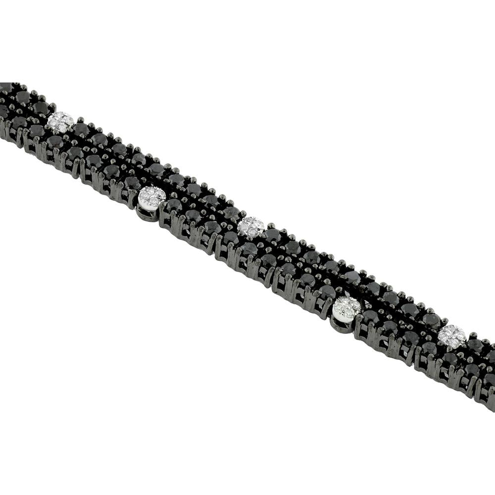 Royal 14K White Gold Black & White Diamond Cable Link Bracelet - 3.47 Carat Total Diamond Weight
