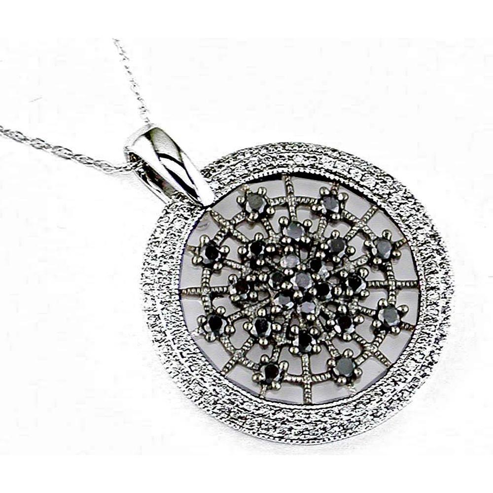 Royal 14K White Gold Black & White Diamond Circle Pendant - 0.6 Carat Total Diamond Weight