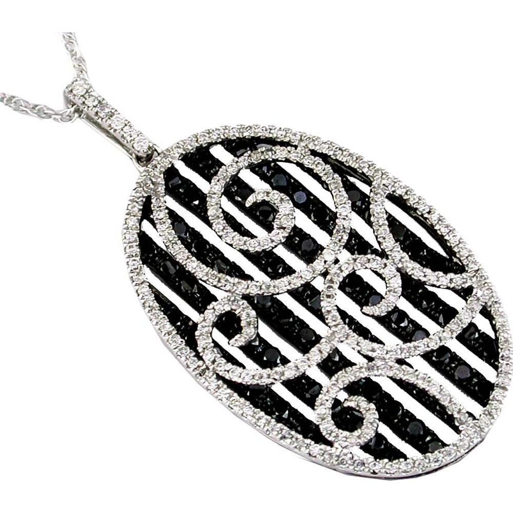 Royal 14K White Gold Black and White Diamond Halo Pendant - 2.65 Carat Total Diamond Weight