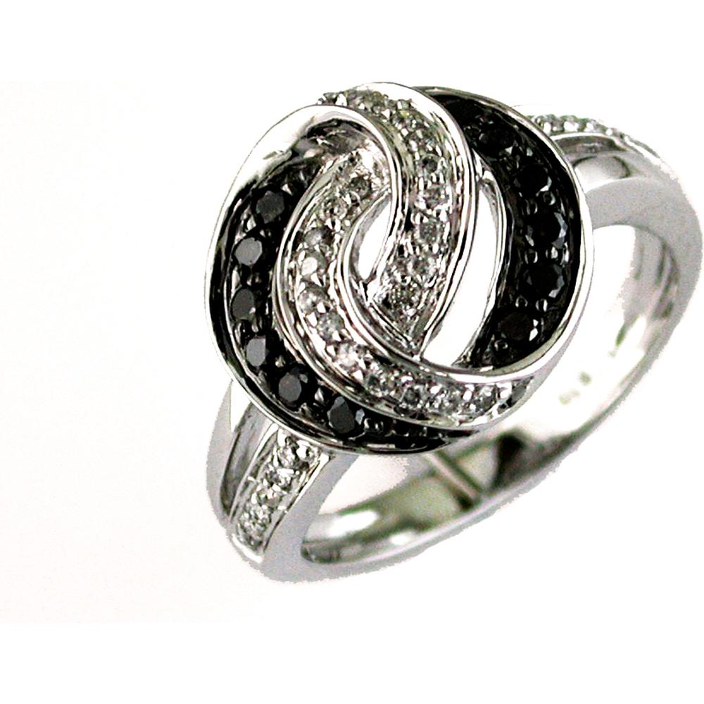 Royal 14K White Gold Black & White Diamond Halo Ring - 0.21 Carat Black Diamond, 0.18 Carat Total Diamond Weight