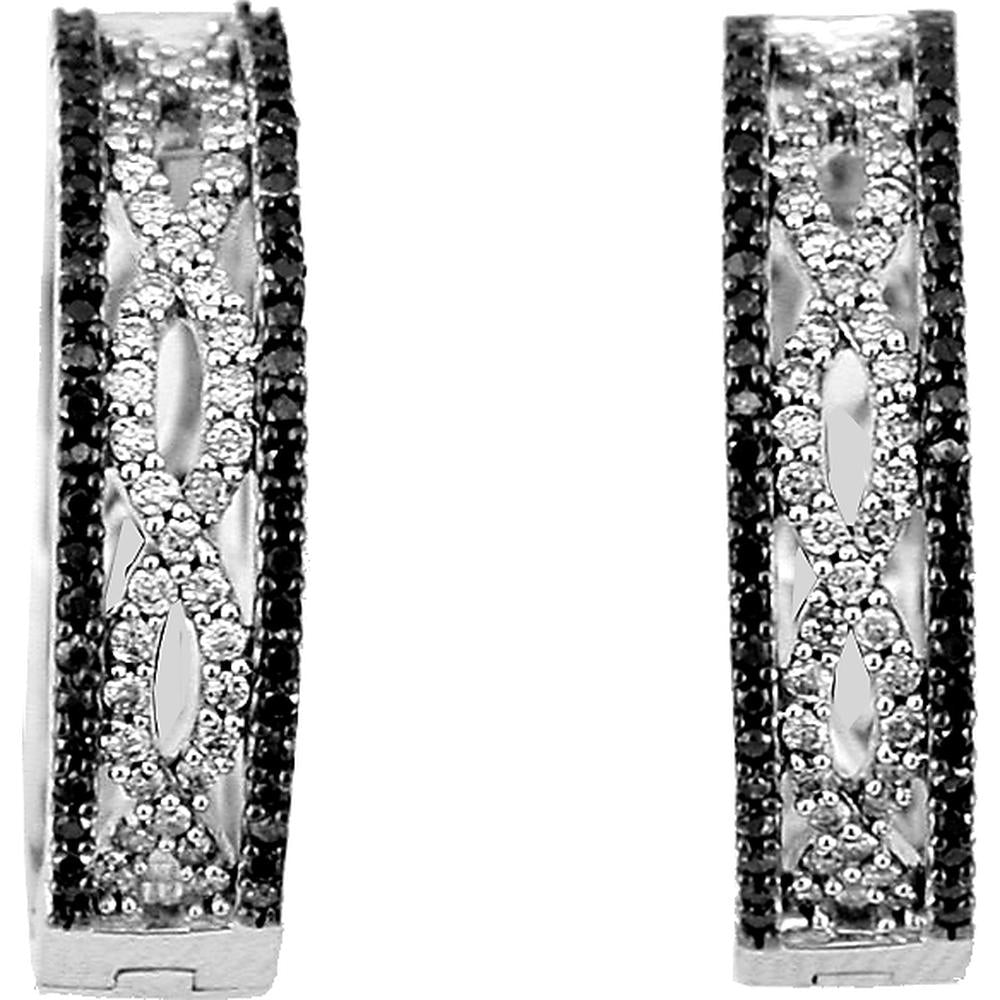 Royal 14K White Gold Black & White Diamond Hoop Earrings - 1.00 Carat Total Diamond Weight