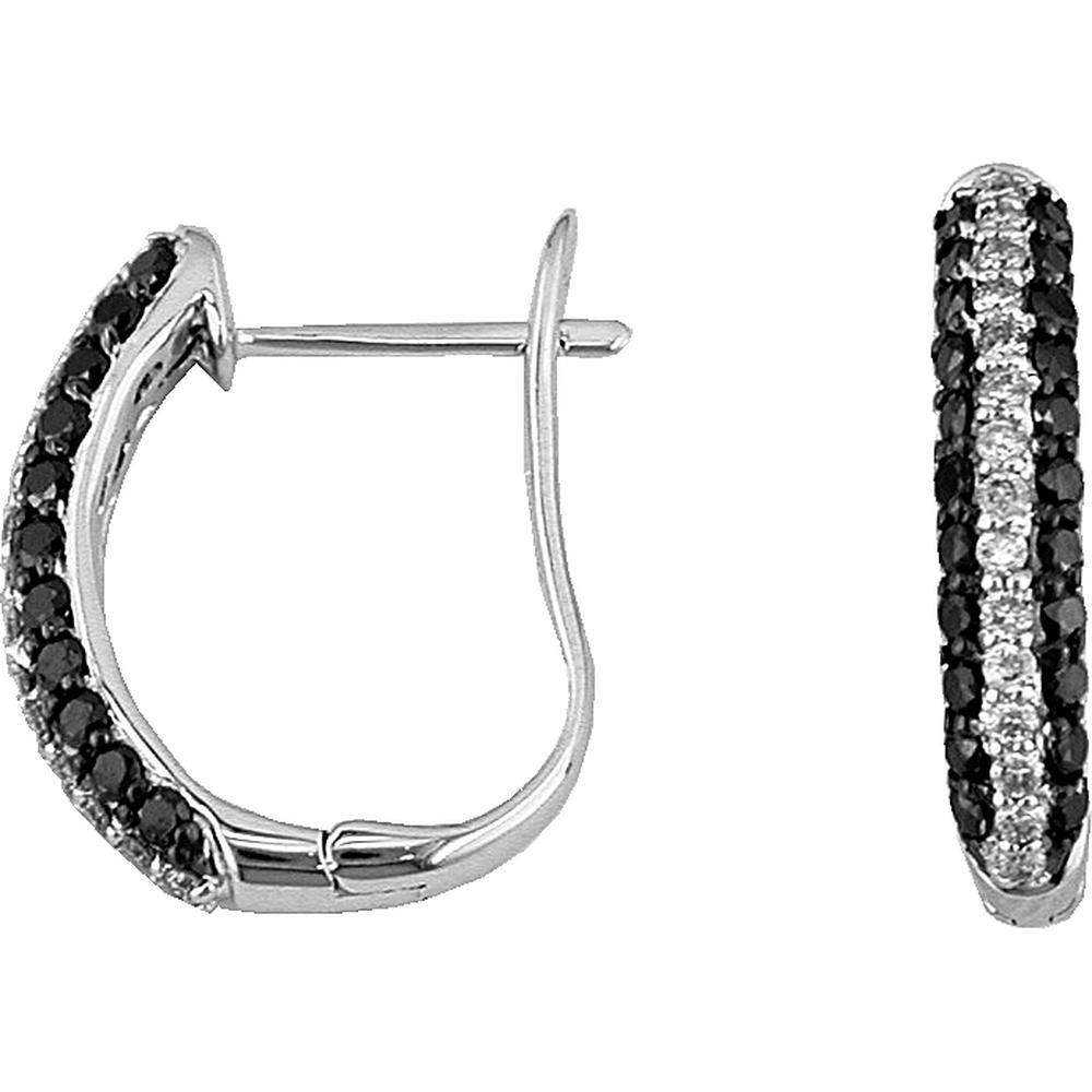 Royal 14K White Gold Black and White Diamond Oval Hoop Earrings - 0.87 Carat Total Diamond Weight