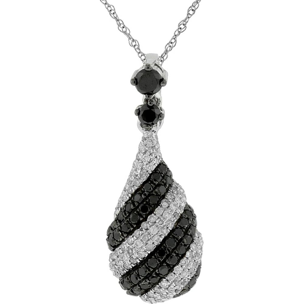 Royal 14K White Gold Black and White Diamond Pendant - 0.62 Carat Black Diamond, 0.33 Carat Total Diamond Weight