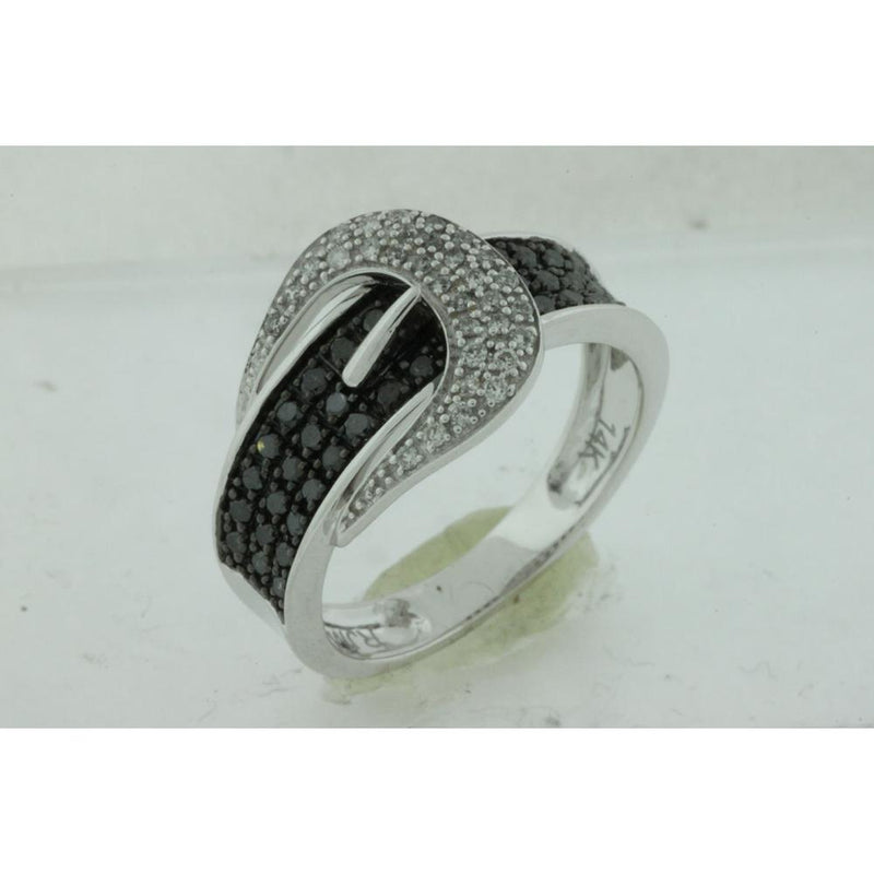 Royal 14K White Gold Black and White Diamond Ring - Striking Contrast Elegance