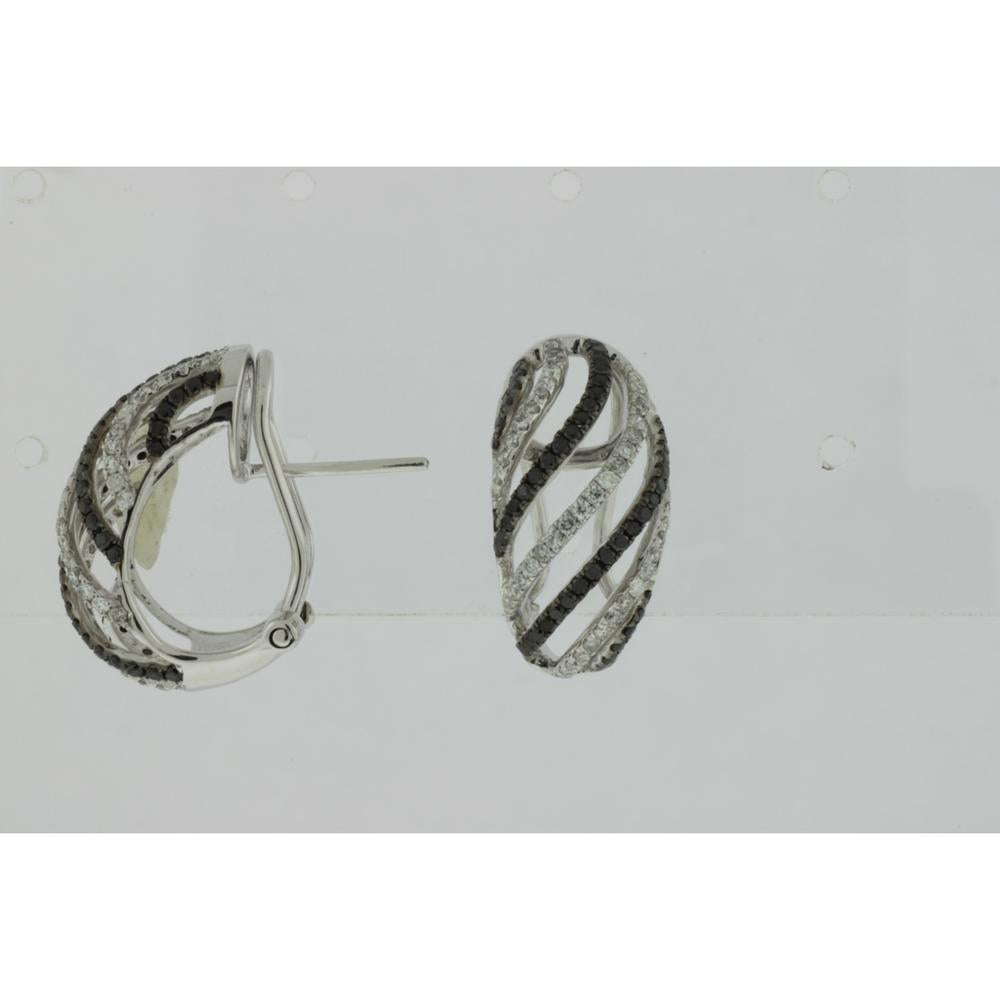 Royal 14K White Gold Black & White Diamond Round Cut Earrings - 1.15 Carat Total Diamond Weight