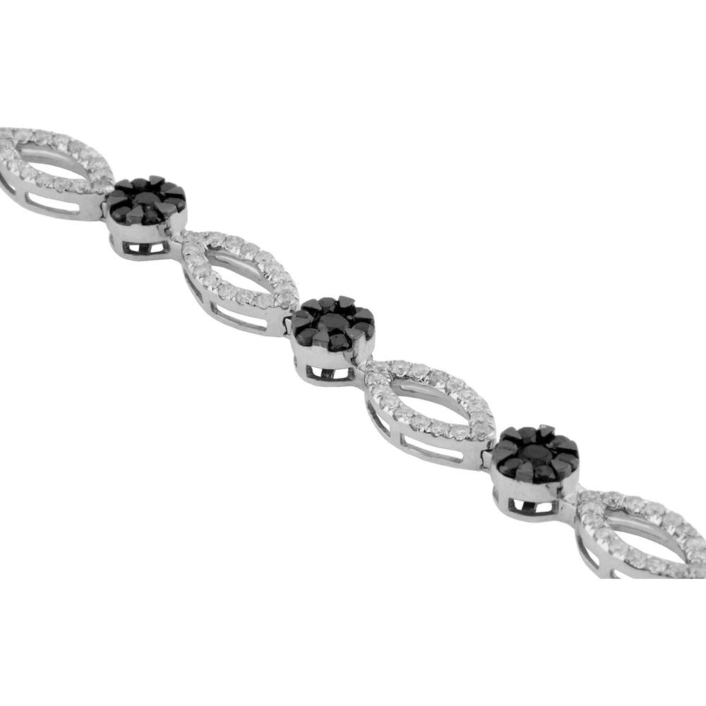Royal 14K White Gold Black Diamond & Diamond Bracelet - 3.20 Carat Total Diamond Weight