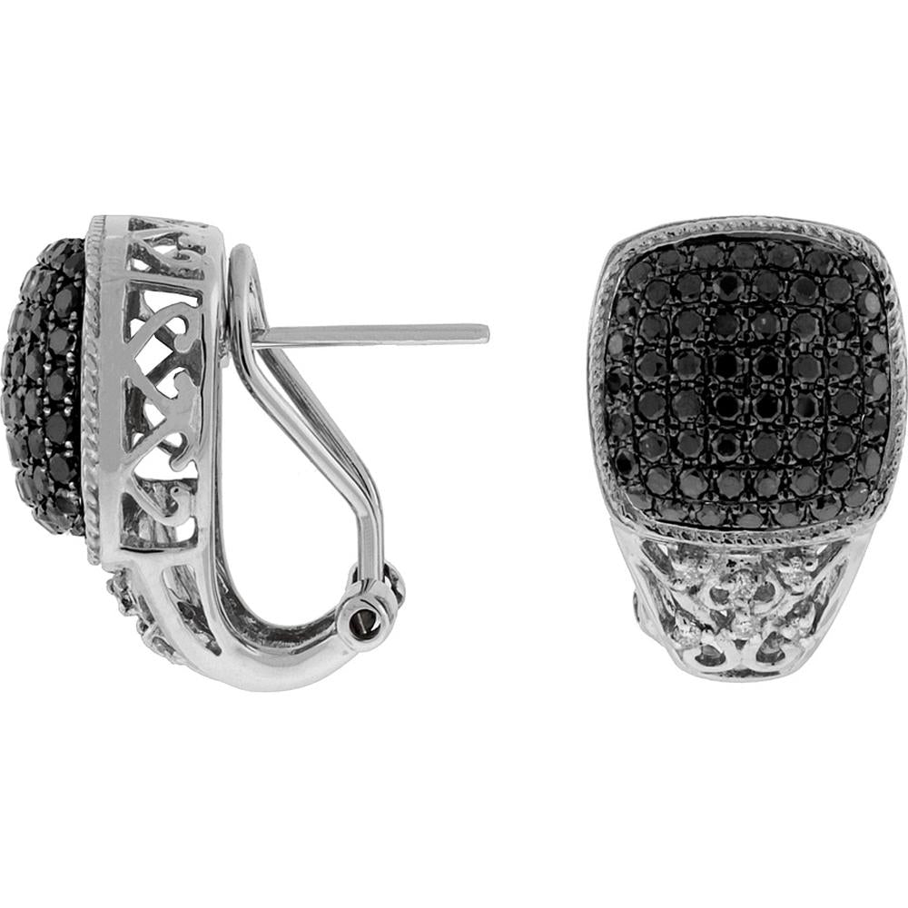 Royal 14K White Gold Black Diamond & Diamond Earrings - 1.15 Carat Black Diamond, 0.09 Carat Total Diamond Weight