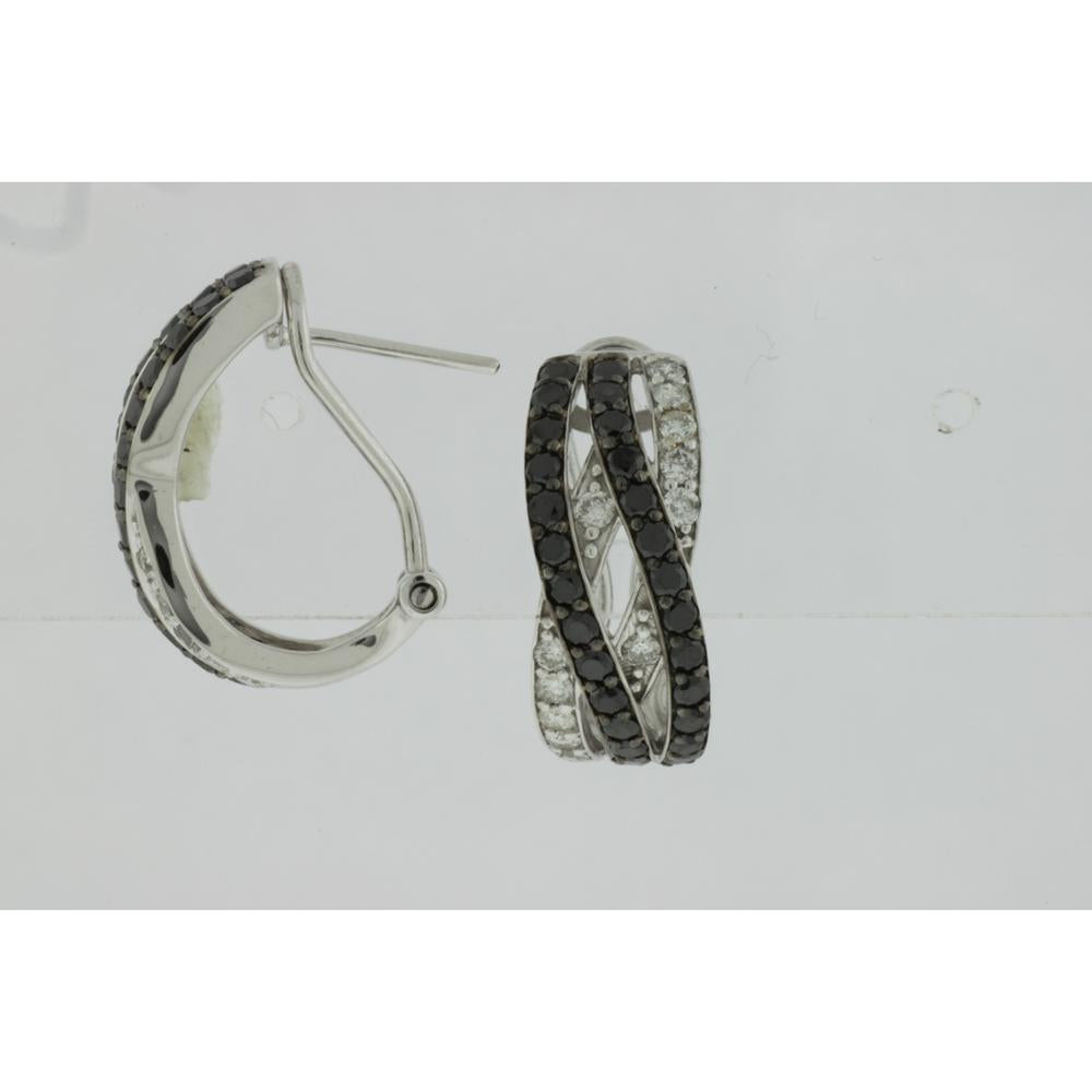 Royal 14K White Gold Black Diamond & Diamond Earrings - 1.75 Carat Total Diamond Weight