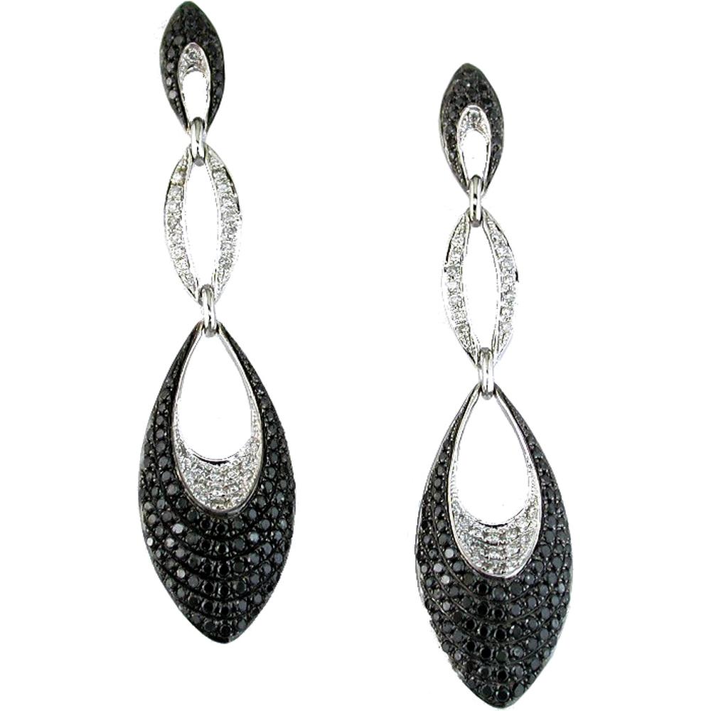 Royal 14K White Gold Black Diamond & Diamond Earrings - 2.00 Carat Total Diamond Weight
