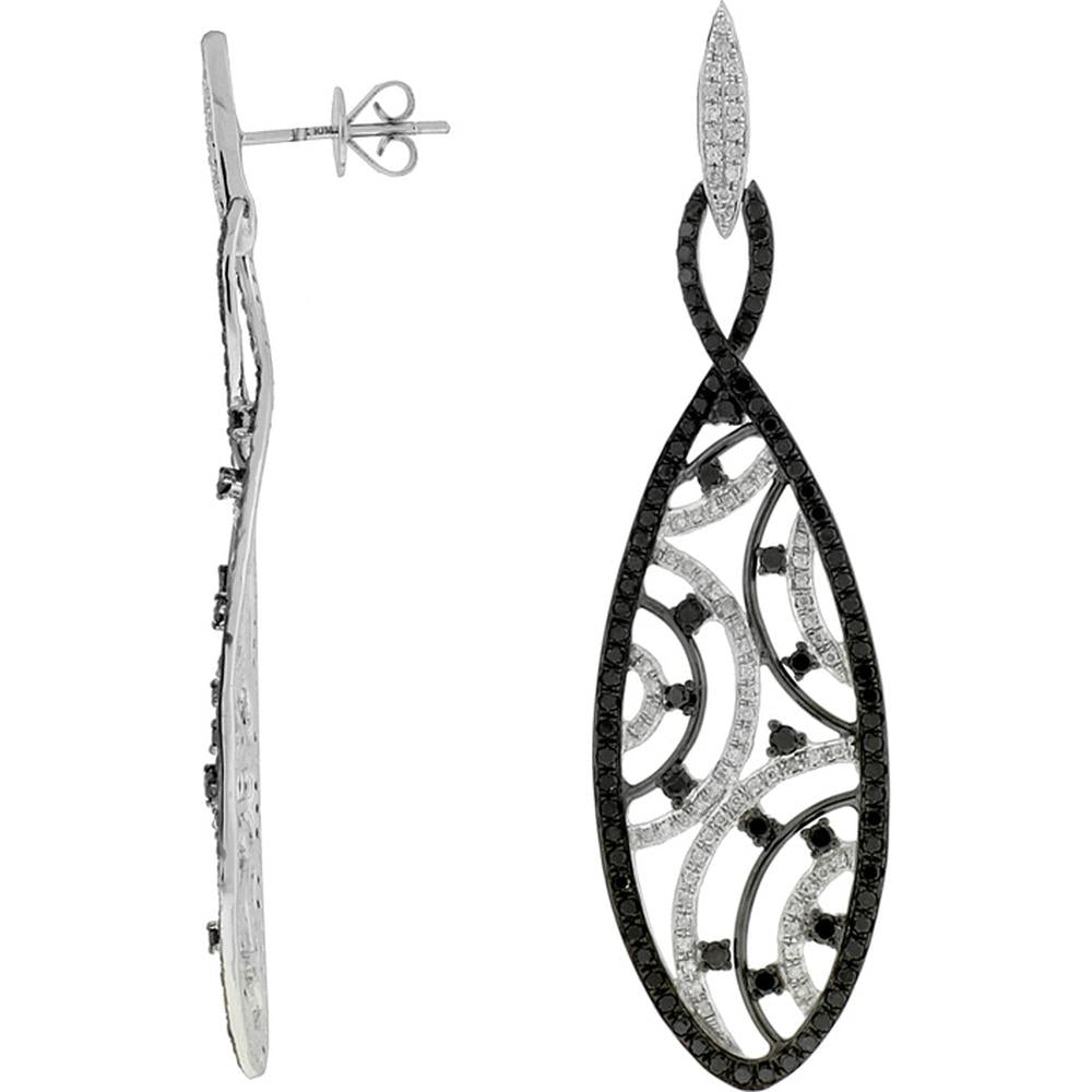 Royal 14K White Gold Black Diamond & Diamond Earrings - 2.1 Carat Total Gem Weight