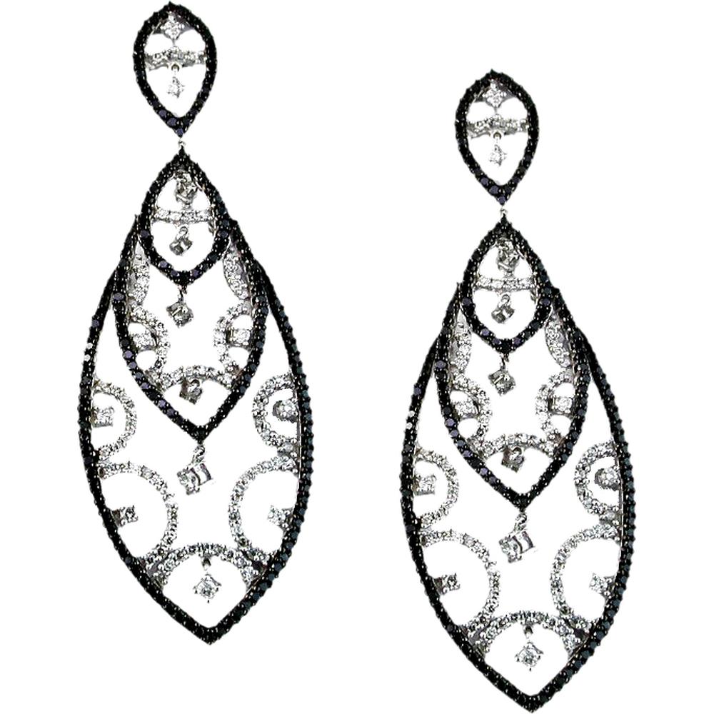 Royal 14K White Gold Black Diamond & Diamond Earrings - 3.9 Total Carat Weight