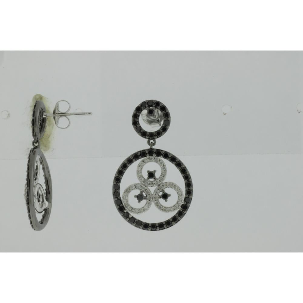 Royal 14K White Gold Black Diamond & Diamond Earrings - Elegant Contrast Elegance