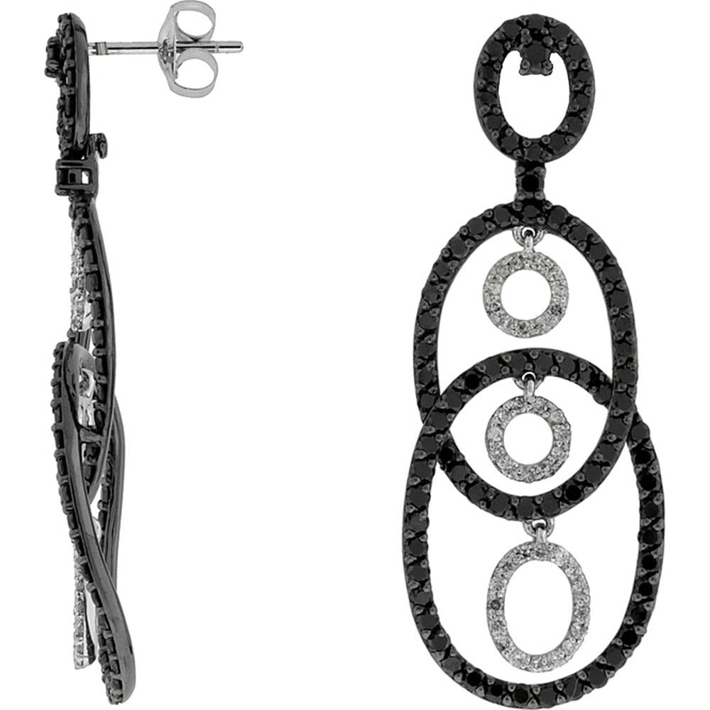 Royal 14K White Gold Black Diamond & Diamond Earrings - Exquisite Contrast Elegance