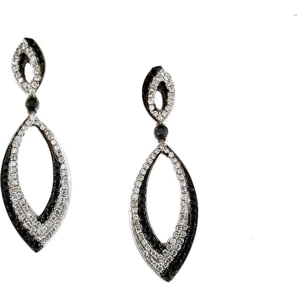 Royal 14K White Gold Black Diamond & Diamond Earrings - Exquisite Elegance