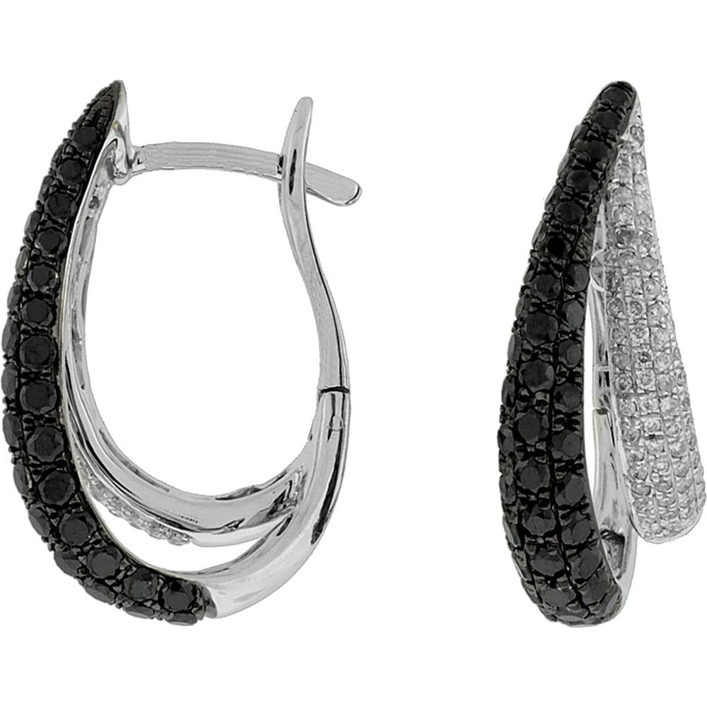 Royal 14K White Gold Black Diamond & Diamond Earrings - Timeless Elegance