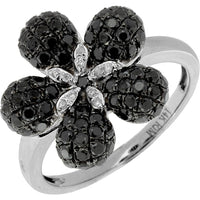 Royal 14K White Gold Black Diamond & Diamond Flower Ring - 1.18 Carat Total Black Diamond Weight, 0.03 Carat Total Diamond Weight