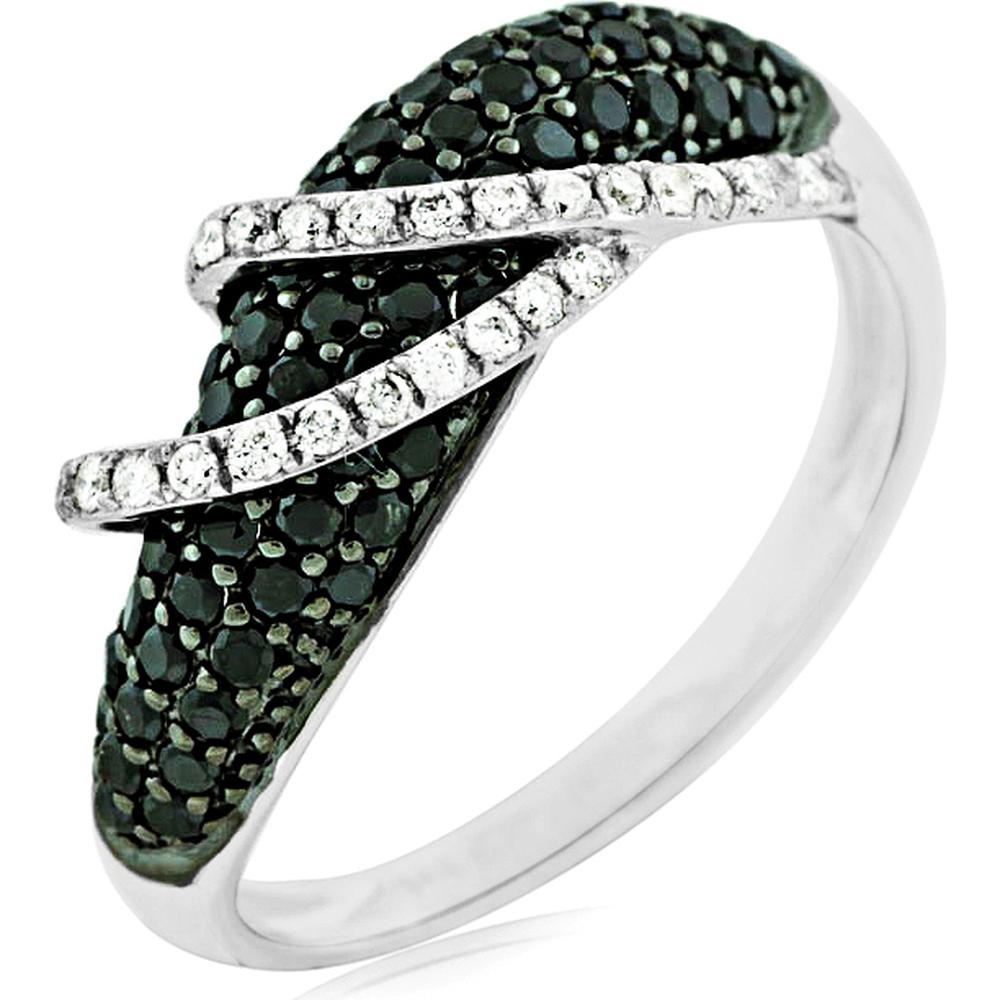 Royal 14K White Gold Black Diamond & Diamond Halo Ring - 0.65 Carat Total Diamond Weight