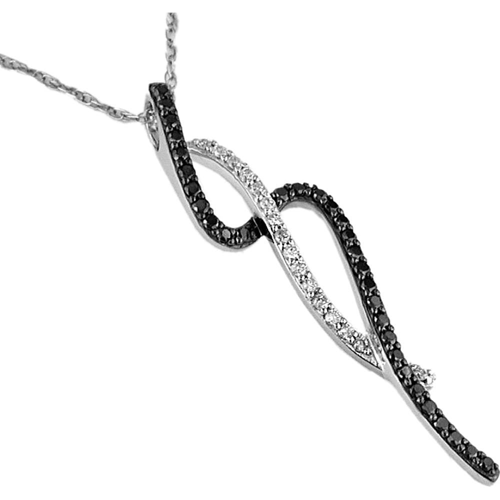 Royal 14K White Gold Black Diamond & Diamond Journey Pendant - 0.30 Carat Total Gem Weight