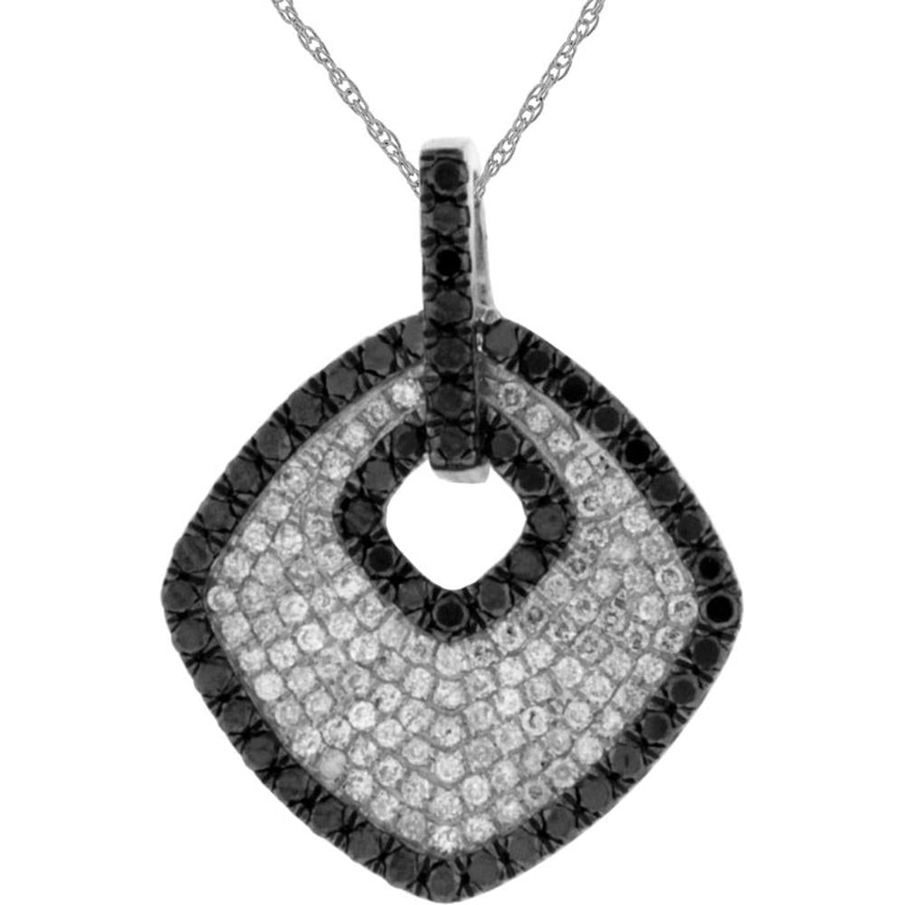 Royal 14K White Gold Black Diamond & Diamond Necklace - 0.45 Carat Black Diamond, 0.33 Carat Total Diamond Weight