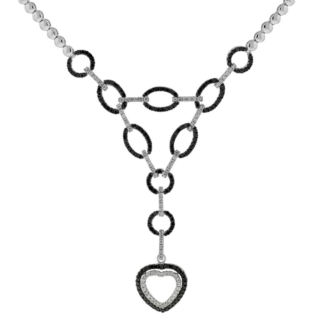Royal 14K White Gold Black Diamond & Diamond Necklace - 1.10 Carat Total Diamond Weight