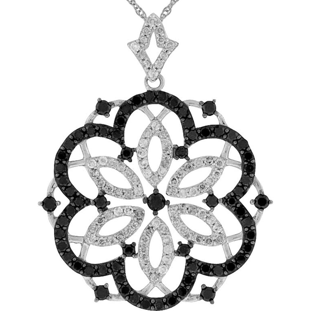 Royal 14K White Gold Black Diamond & Diamond Necklace - 1.20 Carat Black Diamond, 0.70 Carat Total Diamond Weight