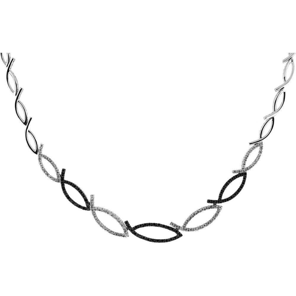 Royal 14K White Gold Black Diamond & Diamond Necklace - 1.65 Carat Total Diamond Weight