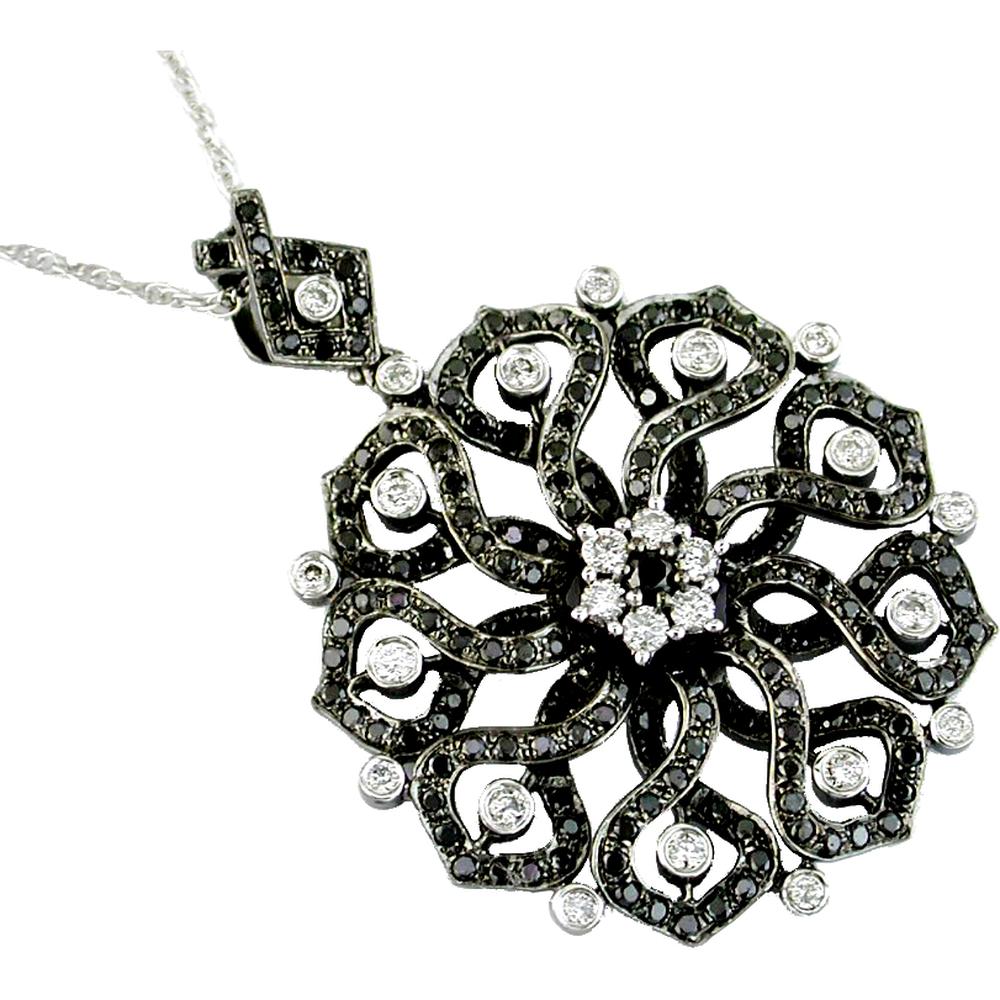 Royal 14K White Gold Black Diamond & Diamond Pendant - 1.30 Carat Black Diamond, 0.50 Carat Total Diamond Weight