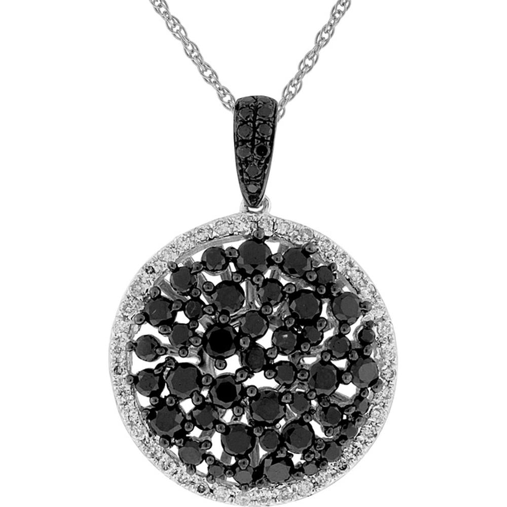 Royal 14K White Gold Black Diamond & Diamond Pendant - 1.35 Carat Black Diamond, 0.22 Carat Total Diamond Weight